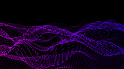 Wave of dots and weave lines. Abstract background. Network connection structure. 3d rendering.