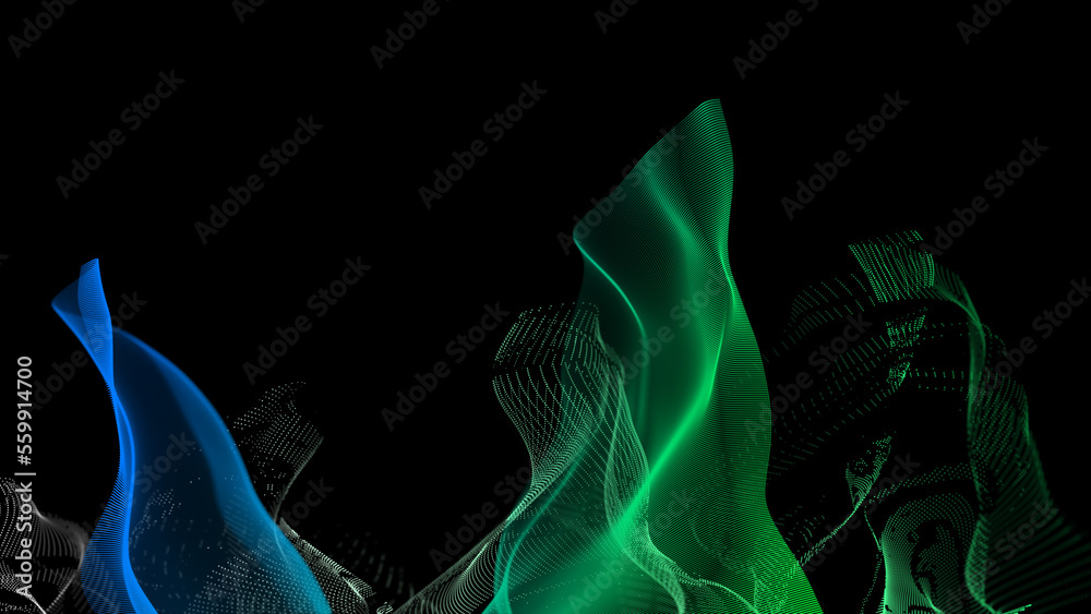 Poster textured wave of particles. visualization of technological connections. molecular connection of part