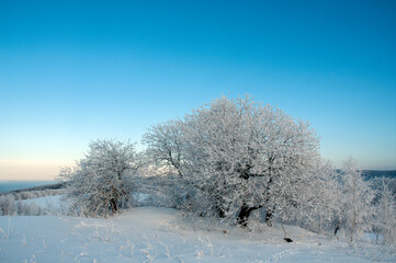 Winter landscape in the mountains, snowy winter landscapes, frosty mornings