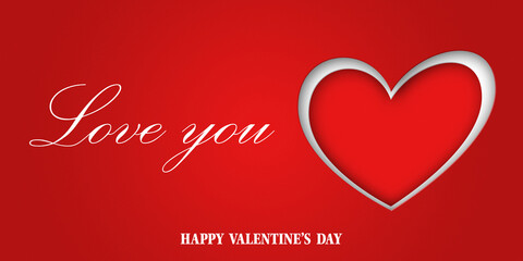 Valentine's Day Red Card Background with White Love You Text and Big Heart on Right Side