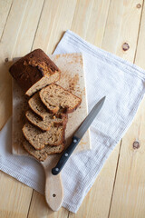 Homemade banana bread decorated and prepared for serving