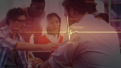 Animation of cardiograph over diverse business people in office - Powered by Adobe