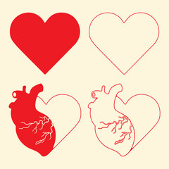 Red Heart symbol. Hearts icons minimal line design. Vector illustration.