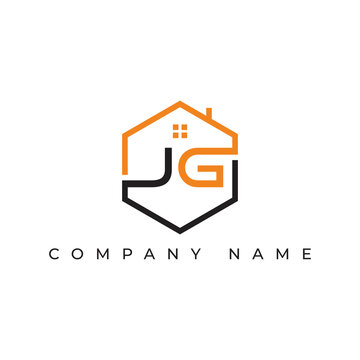JG letter real estate logo design with simple house vector image