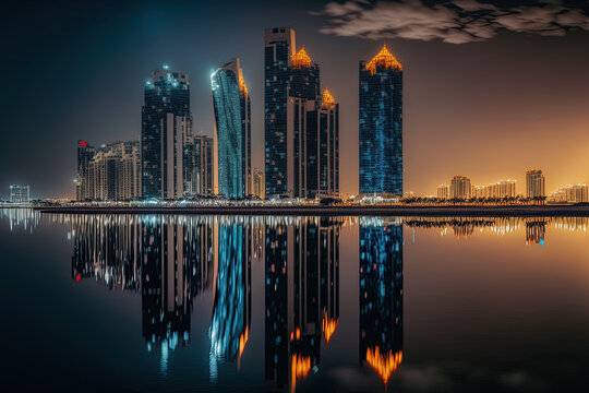 Beautiful picture of Lusail City Lusail Marina in the evening, Doha, Qatar, March 3, 2022. Generative AI