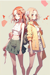 Obraz na płótnie Canvas girls in love in anime style, illustration, generative ai