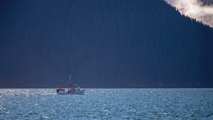 Lobster boat in Kenai Fjords National Park near Seward Alaska United States