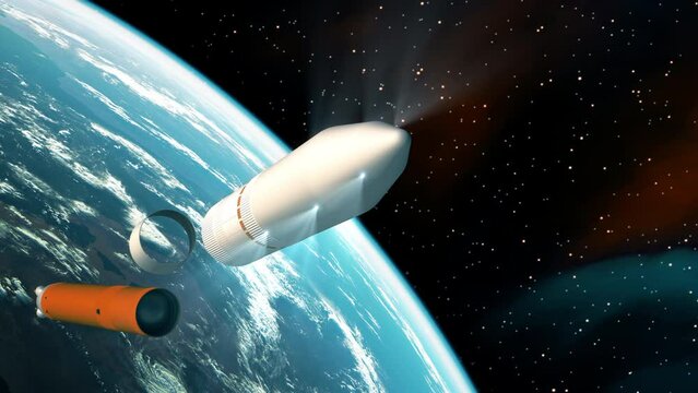 Space launch of an interplanetary space station. 4K. 3d animation. 3840x2160.