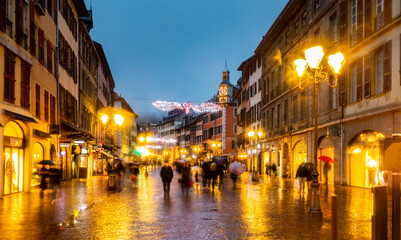 Naklejka premium Celebrating christmas in the square Saint-Leger in Chambery. Chambery, Auvergne-Rhone-Alpes, France