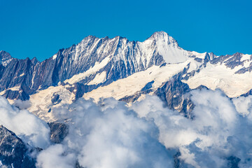 Fototapeta na wymiar Switzerland 2022, Beautiful view of the Alps and Blue Sky around Titlis mountain.