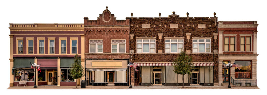 Turn of the century style storefront facade isolated on a transparent background.