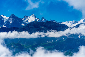 Switzerland 2022, Beautiful view of the Alps from Brienzer Rothorn. Yungfrau mountain.