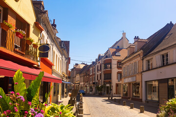 Streets of Sens old town with medieval houses, Yonne department, north-central France - obrazy, fototapety, plakaty