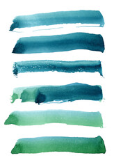 Bright painted green and blue watercolor strips. Hand drawn elements isolated on white background.