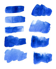 Bright painted blue watercolor strips. Hand drawn elements isolated on white background.