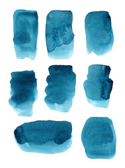Bright painted blue watercolor strips. Hand drawn elements isolated on white background.
