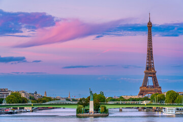 Eiffel Tower in Paris at sunset. France