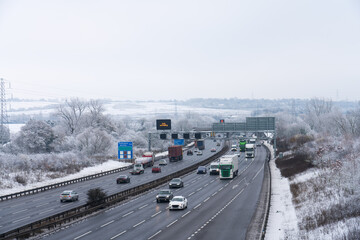 M1 motorway near junction 11 in England during winter season