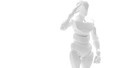 Detailed appearance of the white AI robot under white background. Concept 3D CG of automatic operation, optimization and block chain. PNG file format.