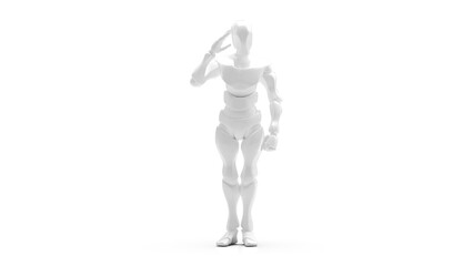 Detailed appearance of the white AI robot under white background. Concept 3D CG of automatic operation, optimization and block chain. PNG file format.
