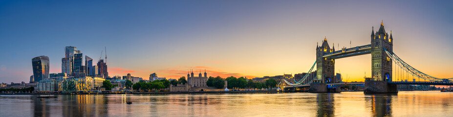 Tower Bridge panorama at sunrise in London