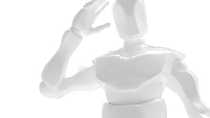 Detailed appearance of the white AI robot under white background. Concept 3D CG of automatic operation, optimization and block chain. PNG file format.