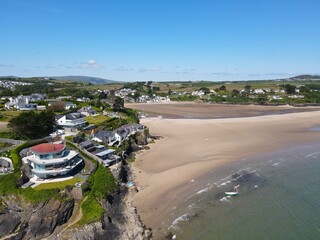 Abersoch North Wales seaside town Drone, Aerial, view from air, birds eye view,