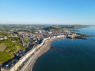 Obraz premium .Aberystwyth North Wales seaside town Drone, Aerial, view from air, birds eye view,