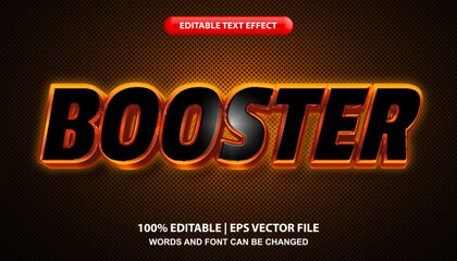 Booster, editable text effect template, futuristic orange neon light effect font style, movie title
