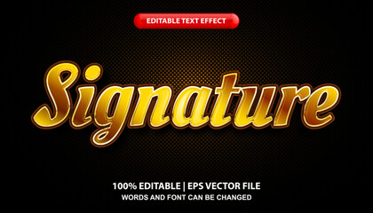 Signature, editable text effect template, shining gold font style