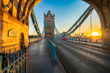 Tower Bridge at sunrise in London. England