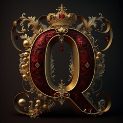 Queenly Letter Q with Crown, Generative AI