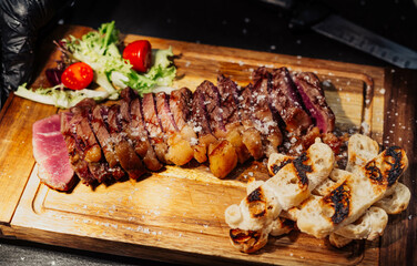 Excellent cuts of Argentine meat on wooden board