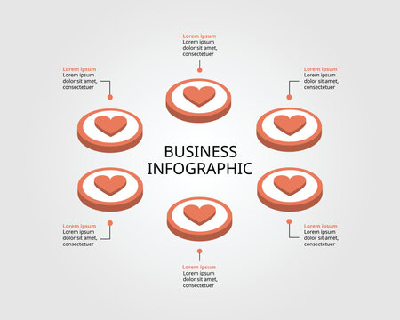 heart or love template for infographic for presentation for 6 element