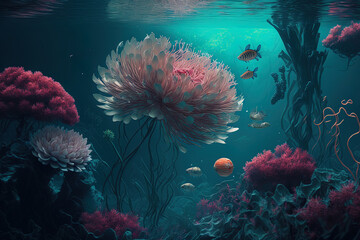 Realistic flora in an underwater world. Generative AI