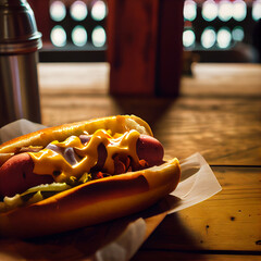 Chicago style hot dog in a cabin generative ai 