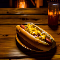 Chicago Style Hot Dog in. Cabin  generative ai 