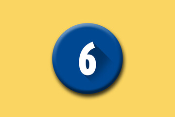 6 - six - number on blue button and yellow background