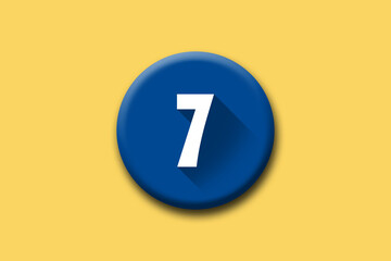 7 - seven - number on blue button and yellow background