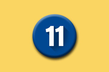11 - eleven - number on blue button and yellow background