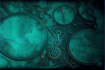 Steampunk abstract background with gears turquoise 