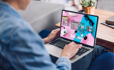 Portrait of woman relax use technology of laptop computer for fashion online shopping.Young girl...