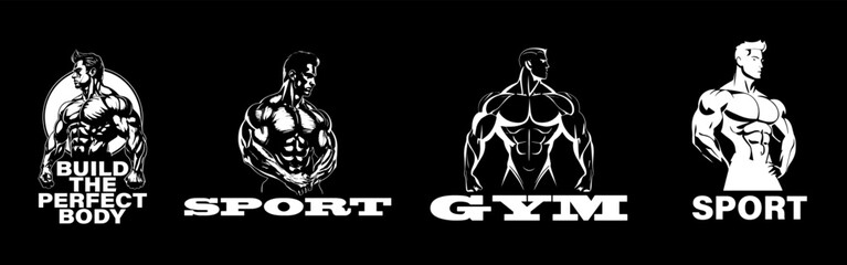 Fototapeta na wymiar Bodybuilder logo template. Badges for sports label, gym badge, fitness logo design, emblem. Graphics Sport Symbol. Vector illustration