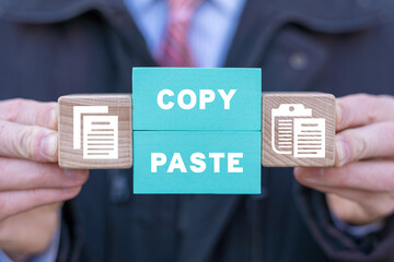 Concept of copy and paste computer files. Operations of electronic documents or archive: COPY or PASTE. Perfect copy-paste. Plagiarism.