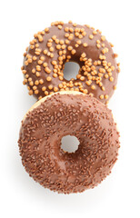 Sweet chocolate donuts on white background