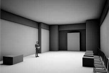 Man giving presentation in an empty room, created with Generative AI technology