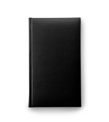 Black notebook on white background