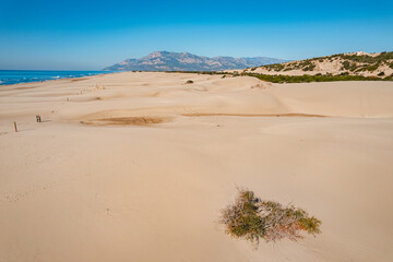 Patara sandy beach with blue sea Antalya Turkey, Aerial top view