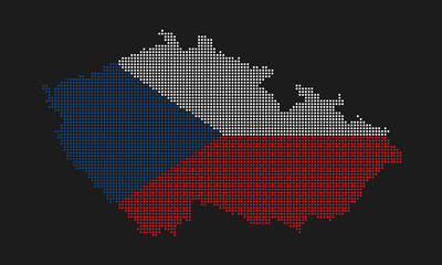 Czech Republic map flag with grunge texture in mosaic dot style. Abstract pixel vector illustration of a country map with halftone effect for infographic. 