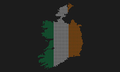 Fototapeta na wymiar Ireland map flag with grunge texture in mosaic dot style. Abstract pixel vector illustration of a country map with halftone effect for infographic. 